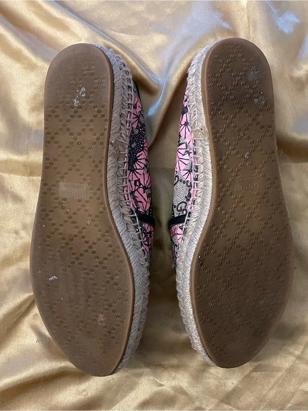 Gucci Beige GG Canvas Espadrilles with Pink & Orange Tiger Motif